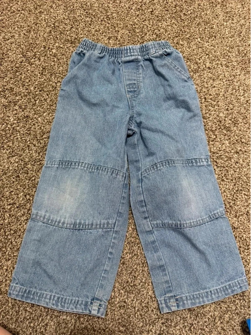 Vintage Faded Glory Boys 4T Blue Denim Jeans Elastic Waist Reinforced Knee Y2K
